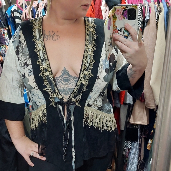 USA ☆ Spencer Alexis ☆ Vintage Boho Black Lace Festival Stempunk Cardigan Kimono